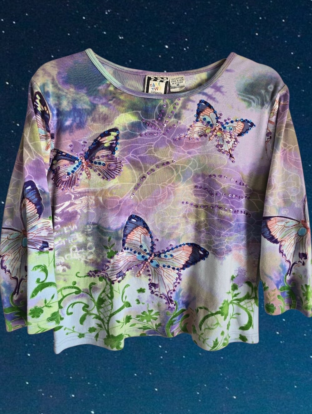 ✨️Y2K Beaded Sequin Butterfly Fairy 3/4 Sleeves Top✨️